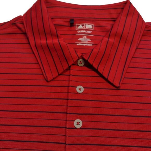 Adidas Men's Climalite Red & Black Horizontal‎ Stripe 3 Button Polo Golf Shirt - Picture 1 of 6